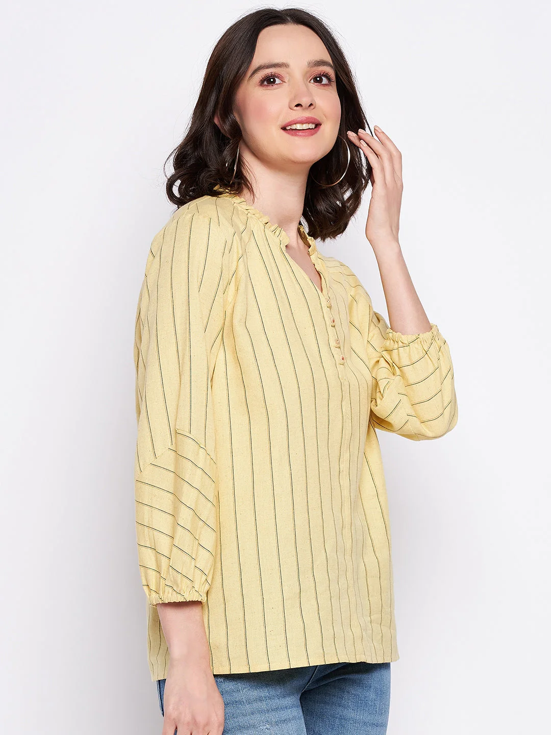 Madame Mustard Frill-Neckline Striped Top - Image 3