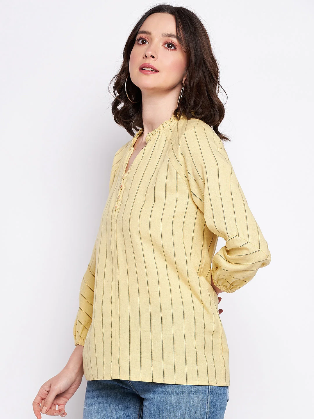 Madame Mustard Frill-Neckline Striped Top - Image 4