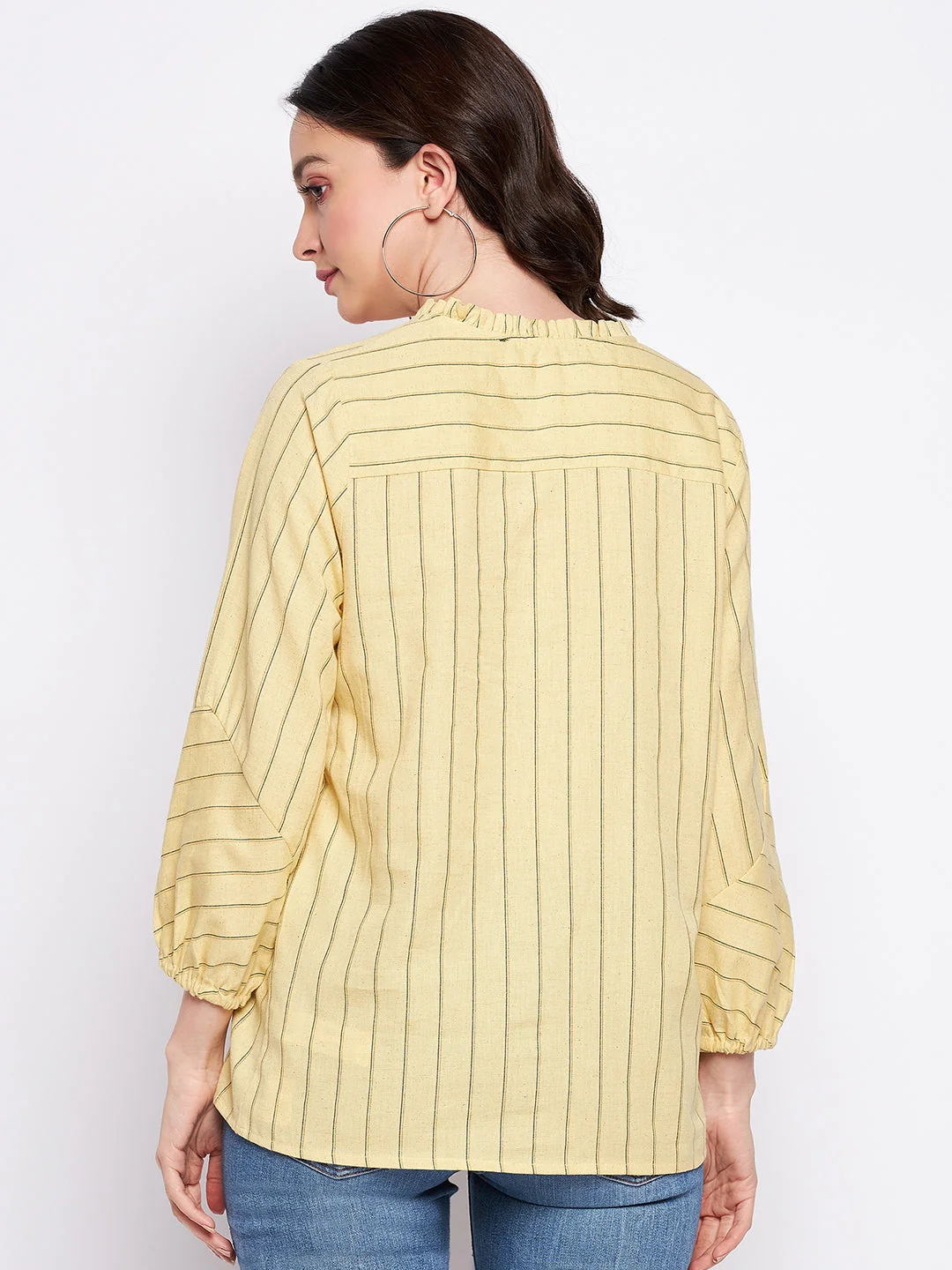 Madame Mustard Frill-Neckline Striped Top - Image 5