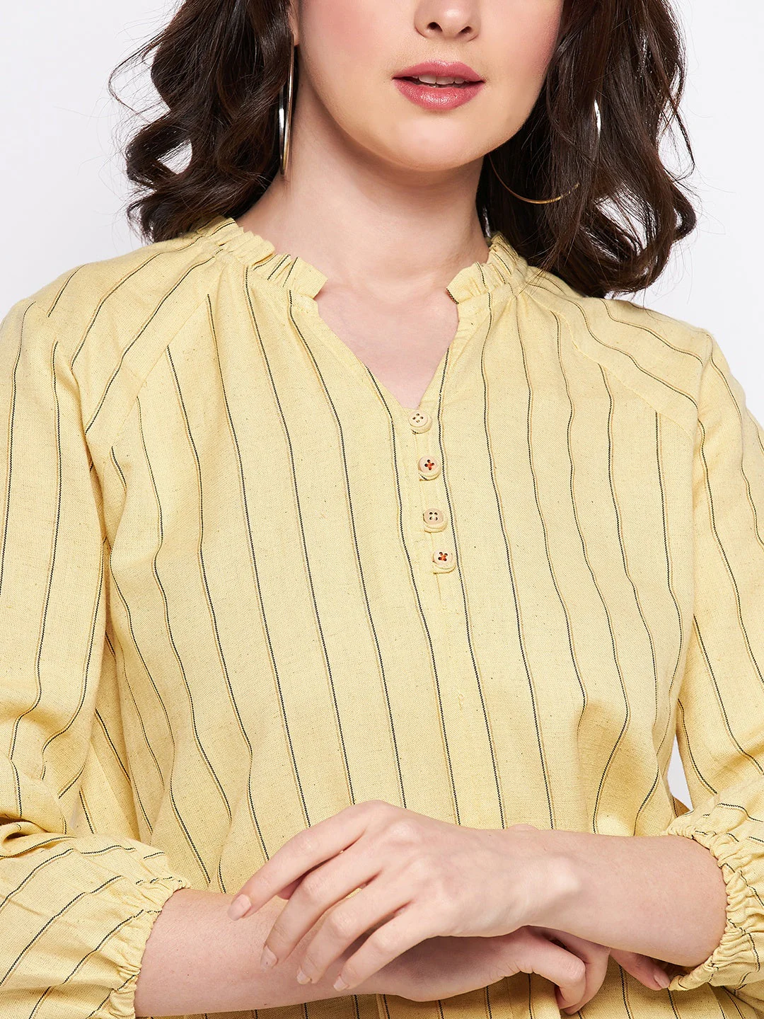 Madame Mustard Frill-Neckline Striped Top - Image 6