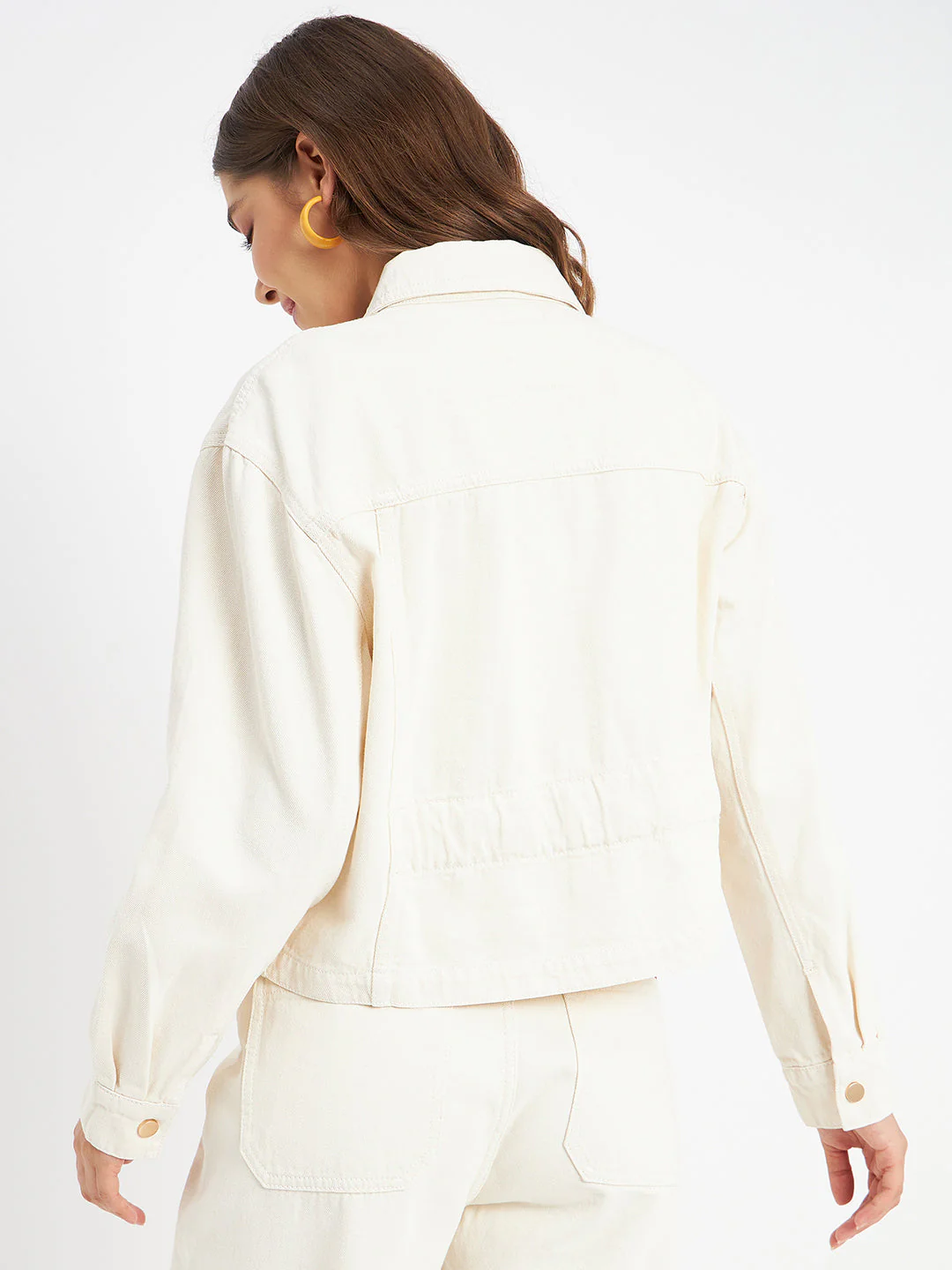 Madame Solid Off-White Denim Jacket - Image 3