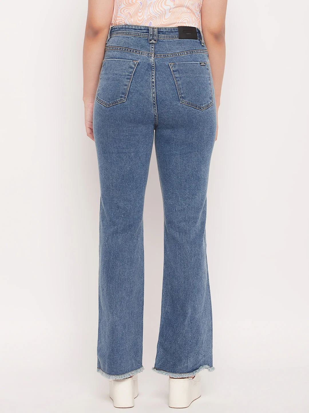 Madame Light Blue Fade Raw Hem Flared Jeans - Image 5