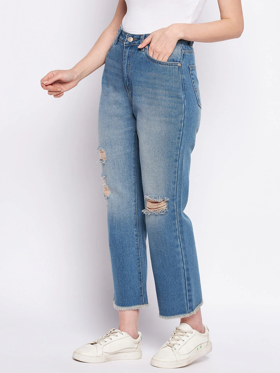 Madame Ripped Mi-Rise Double Wash Flared Jeans - Image 3