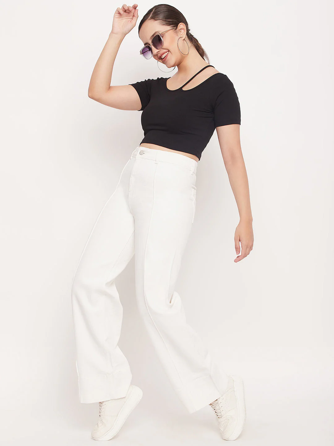 Madame White High Rise Wide Leg Jeans - Image 2
