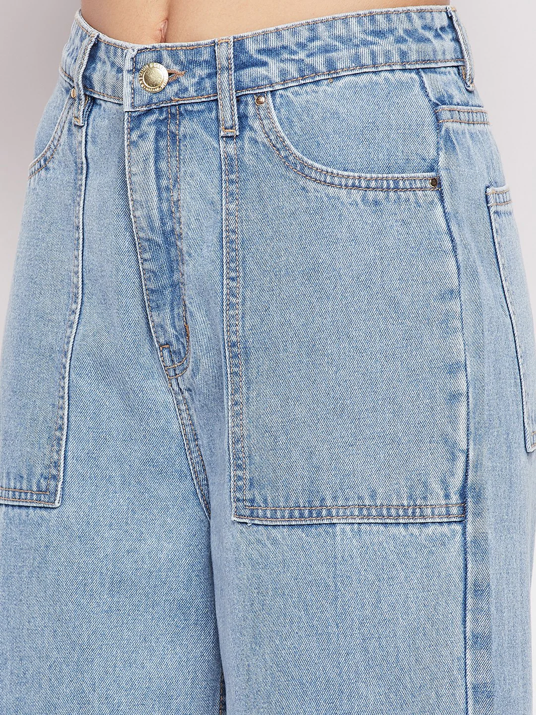 Madame Light Blue Slit Wide Leg Denim Jeans - Image 2