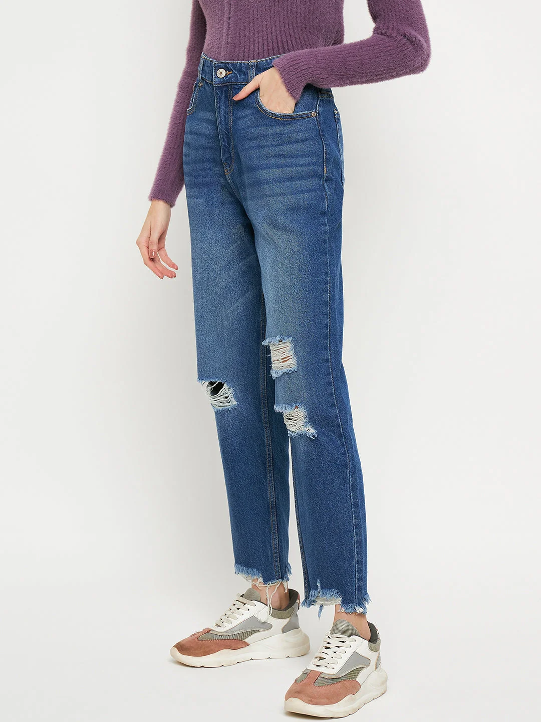 Madame Blue Straight Fit Distressed Jeans - Image 6