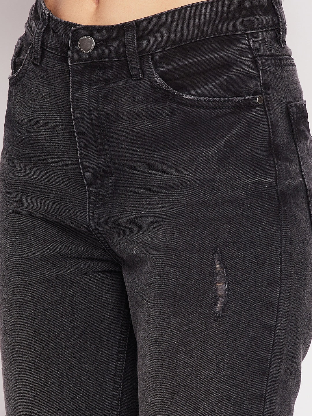 Madame Distressed Hem Black Denim - Image 2