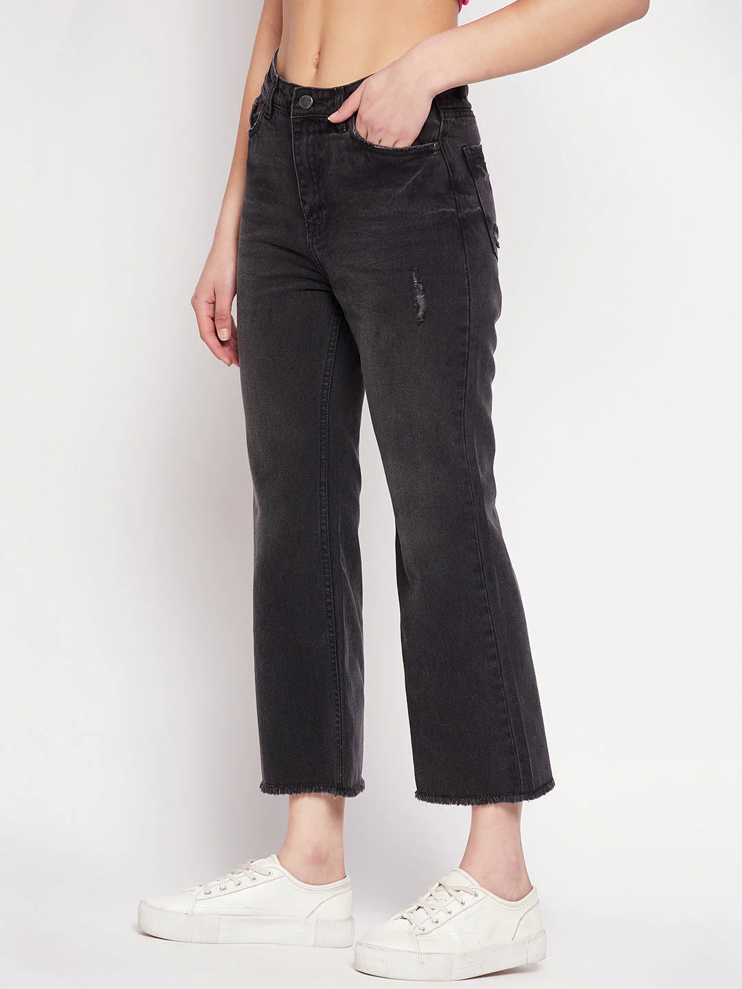 Madame Distressed Hem Black Denim - Image 5