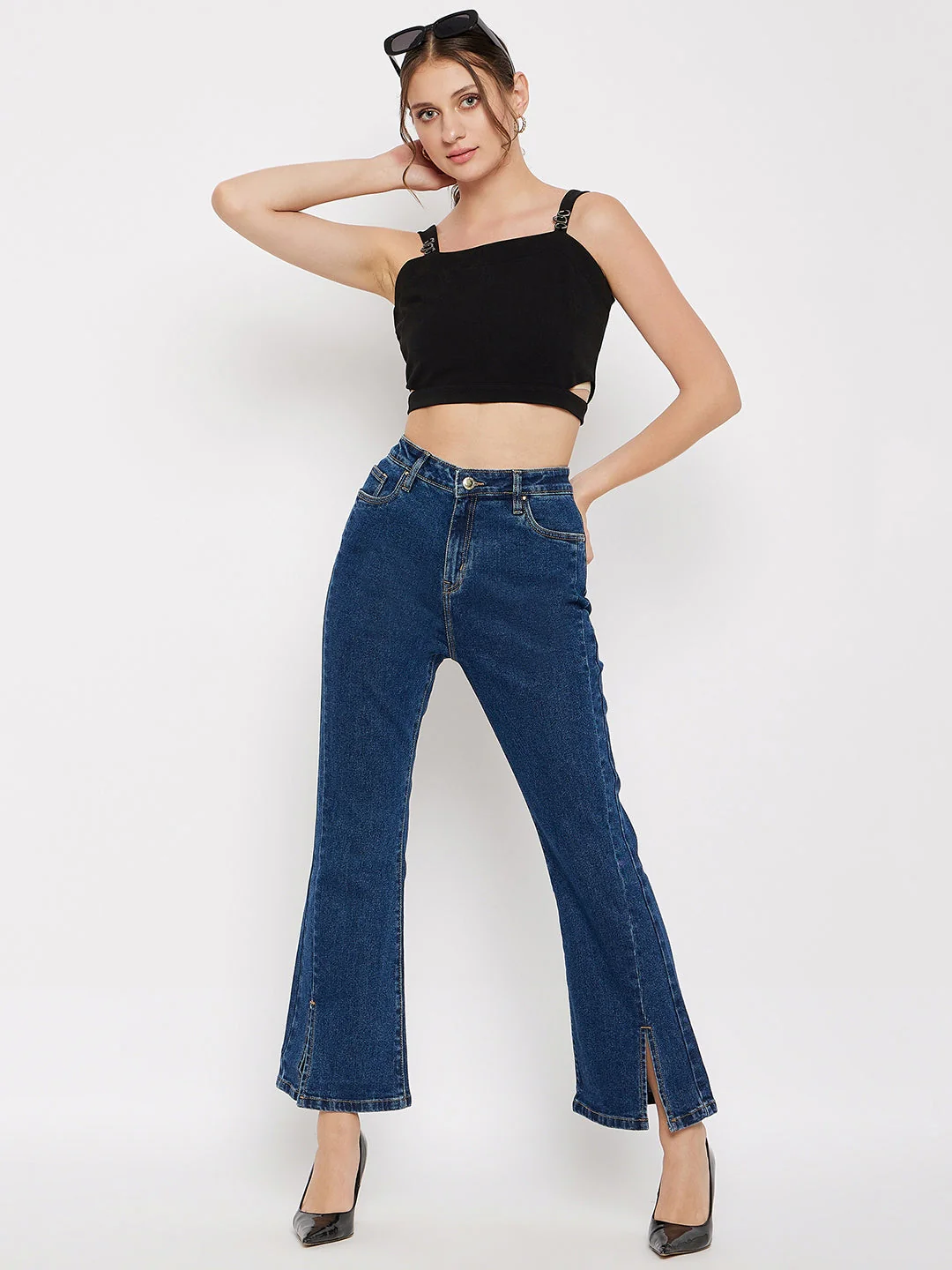 Madame Mid-Rise Front Slit Dark Wash Jeans - Image 2