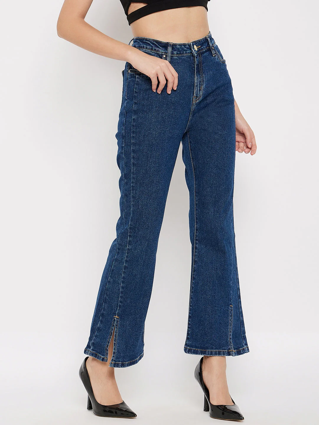 Madame Mid-Rise Front Slit Dark Wash Jeans - Image 4