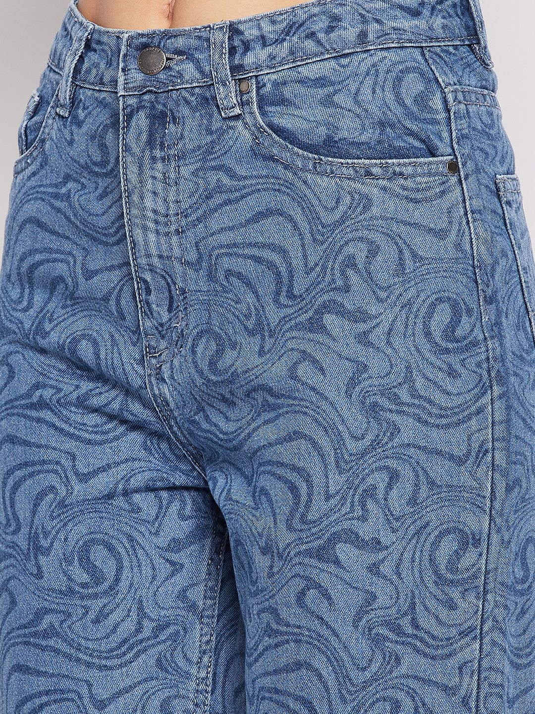 Madame Blue Printed Denim Jeans - Image 4