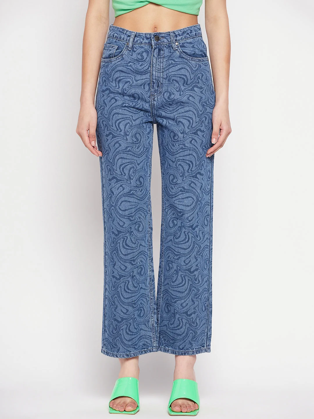 Madame Blue Printed Denim Jeans - Image 6