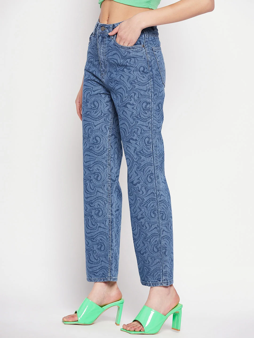 Madame Blue Printed Denim Jeans - Image 7