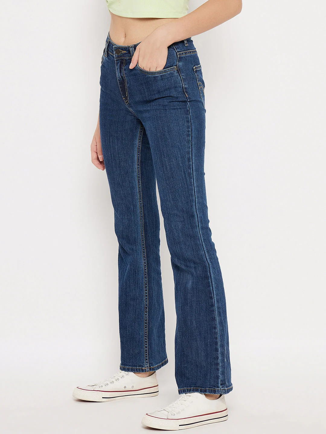 Madame Mid-Rise Flared Dark Wash Jeans - Image 3