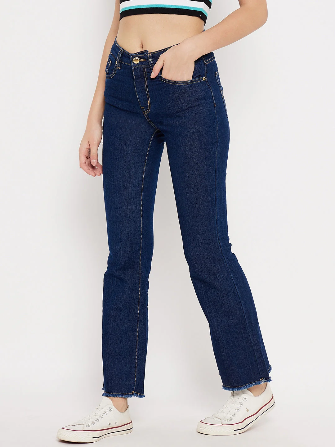 Madame Rugged Hem Dark Blue Denim Jeans - Image 3