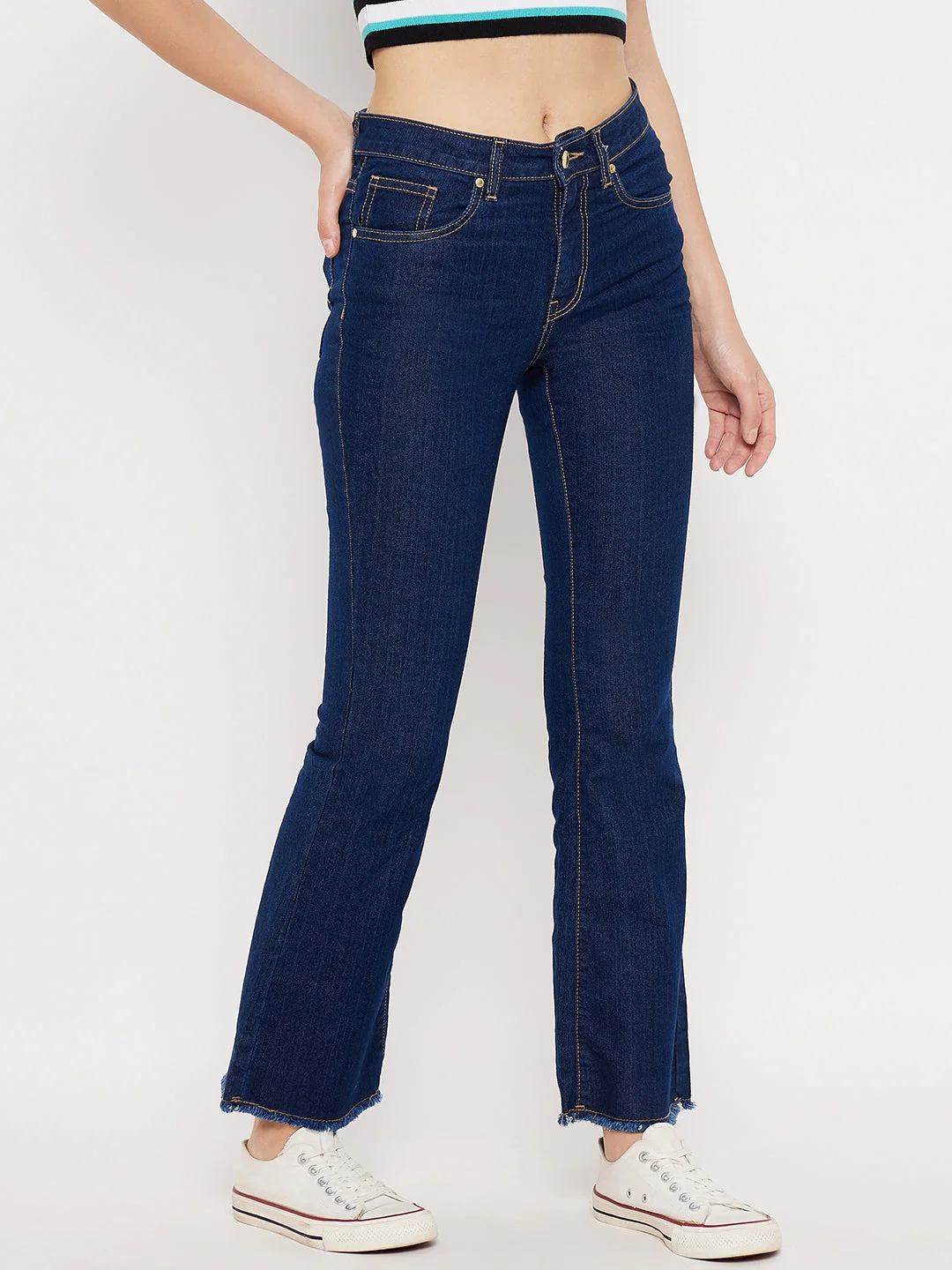 Madame Rugged Hem Dark Blue Denim Jeans - Image 4