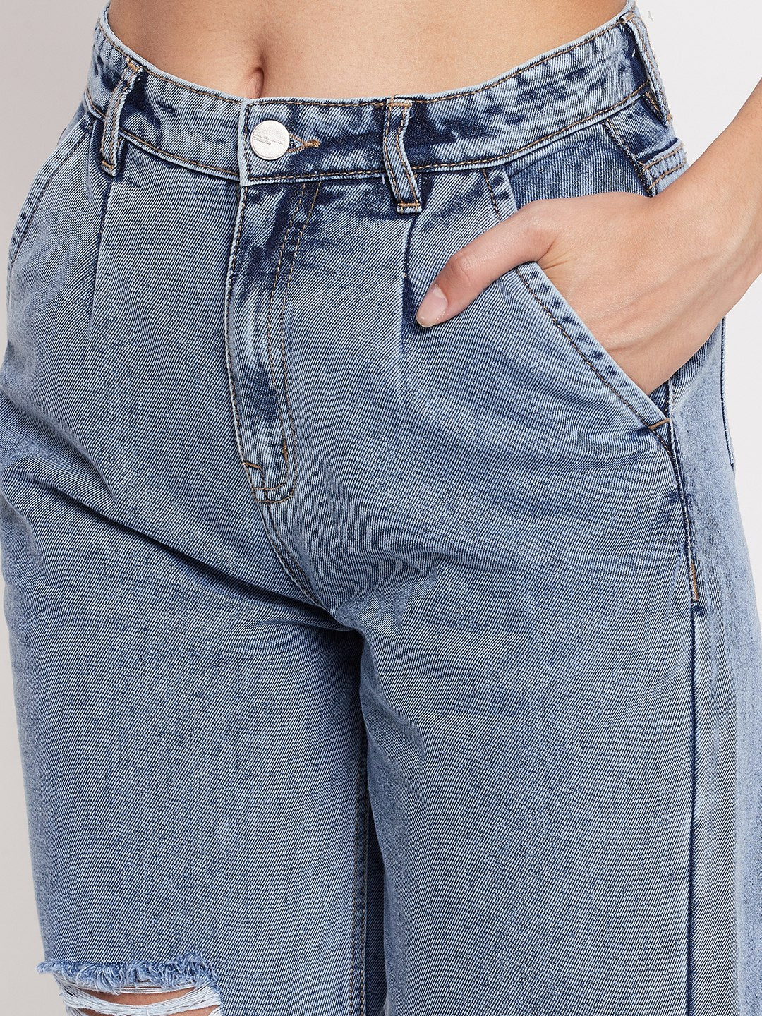 Madame High-Distressed Calf-Length Slim Light Blue Jeans - Image 2