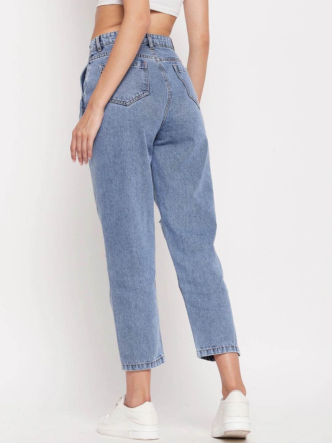 Madame High-Distressed Calf-Length Slim Light Blue Jeans - Image 3