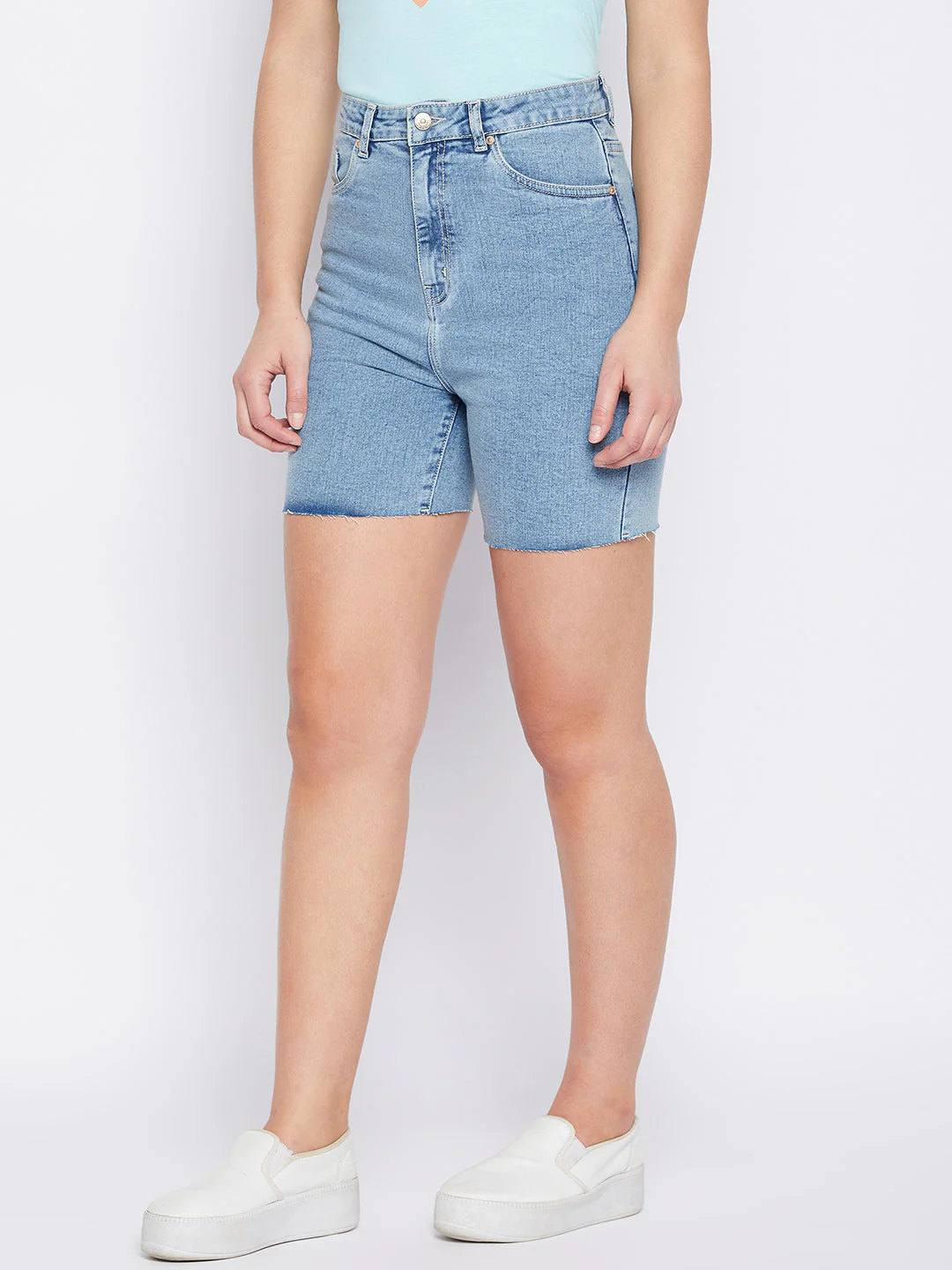 Madame Fitted Ice Blue Denim Shorts - Image 3