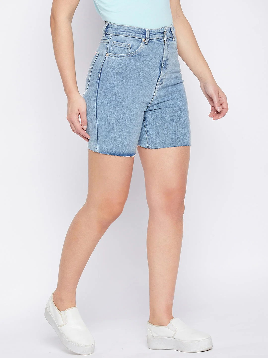 Madame Fitted Ice Blue Denim Shorts - Image 4