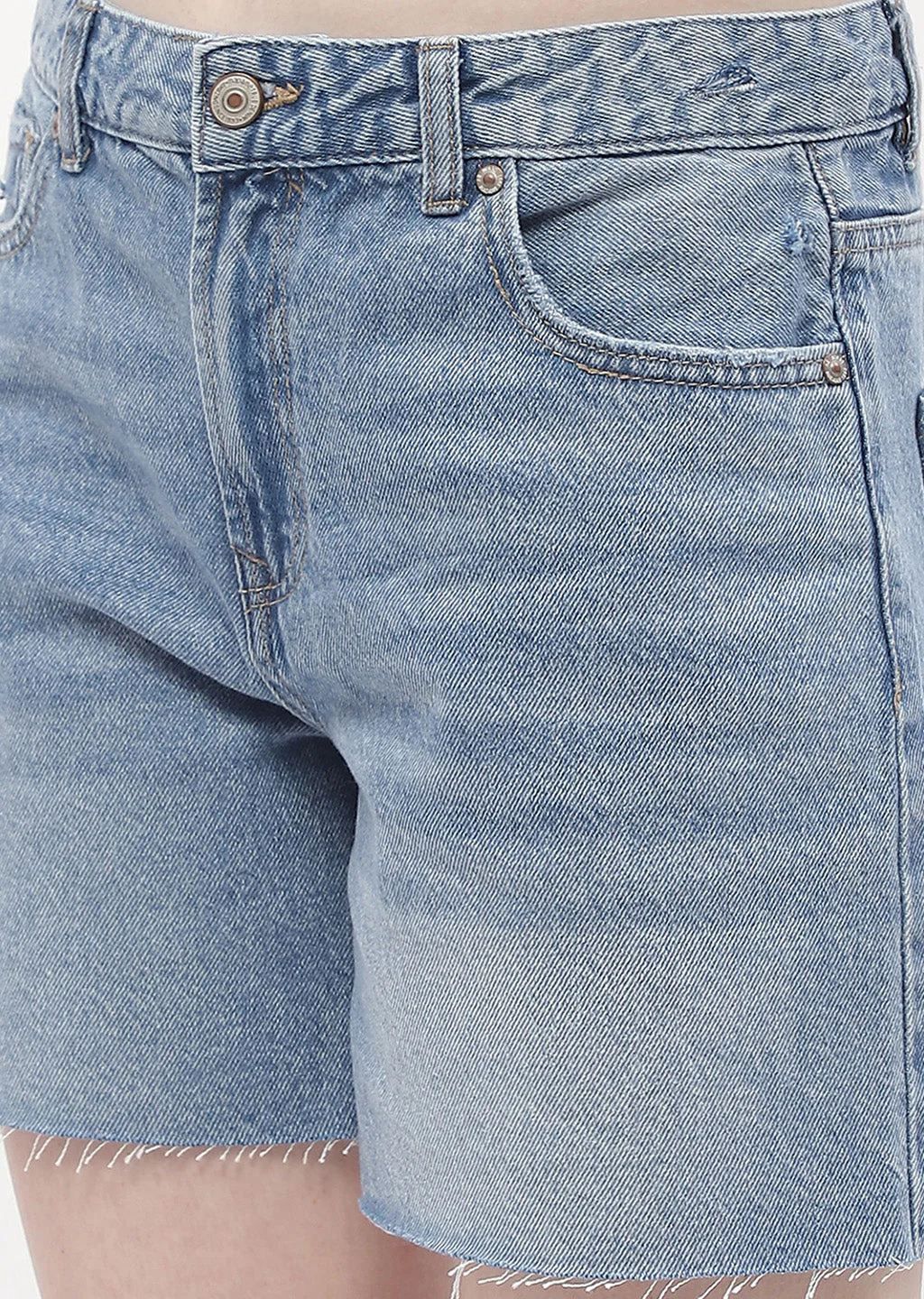Madame Low Rise Blue Distressed Hem Shorts - Image 2
