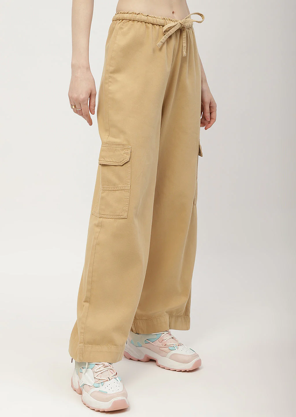 Madame Solid Yellow Cargo Jeans - Image 4