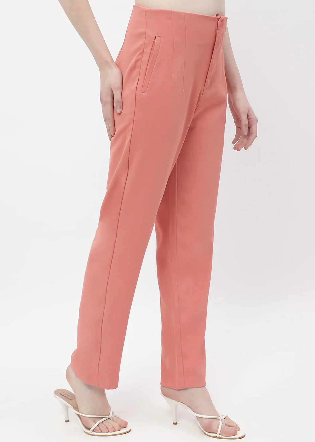 Madame Front Pleated Blush Orange Tapered Trousers - Image 3