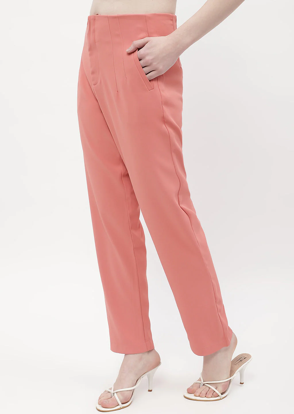 Madame Front Pleated Blush Orange Tapered Trousers - Image 4