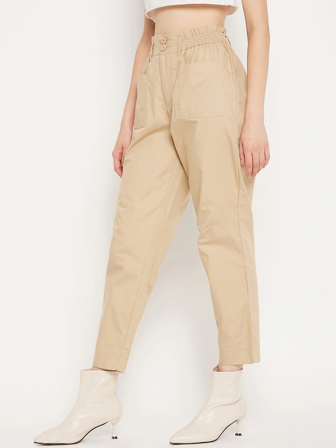Madame Beige Ankle Length Cotton Trousers - Image 3
