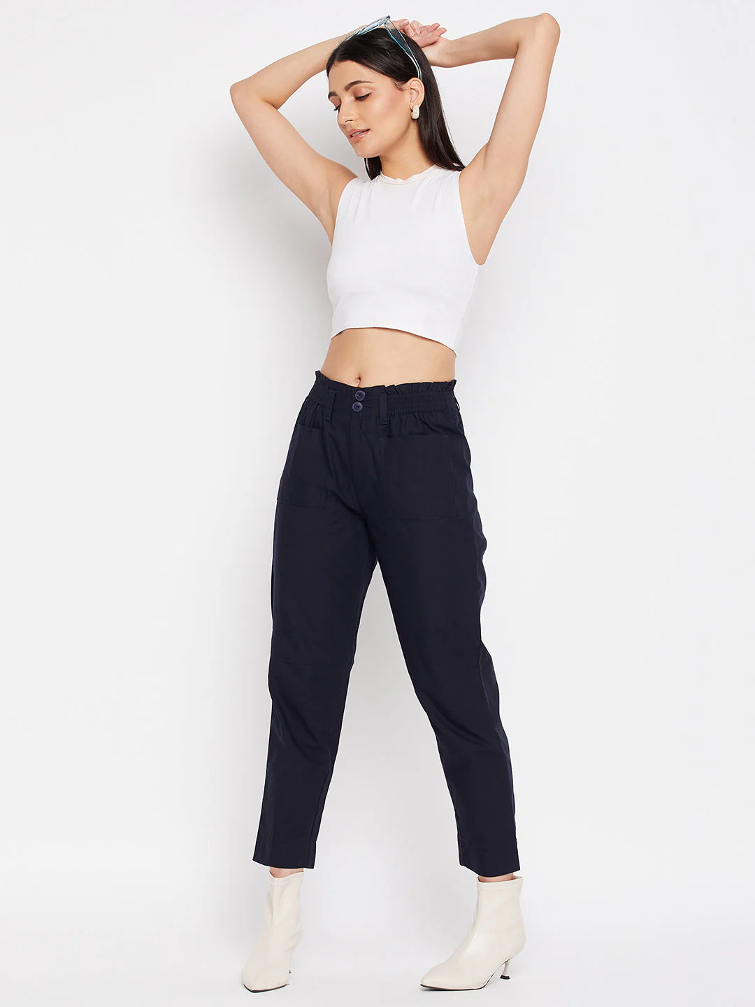 Madame Navy Cotton Ankle Length Trousers - Image 2