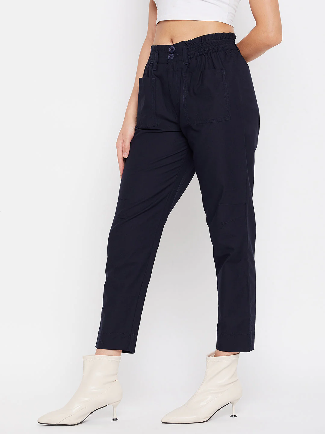 Madame Navy Cotton Ankle Length Trousers - Image 3