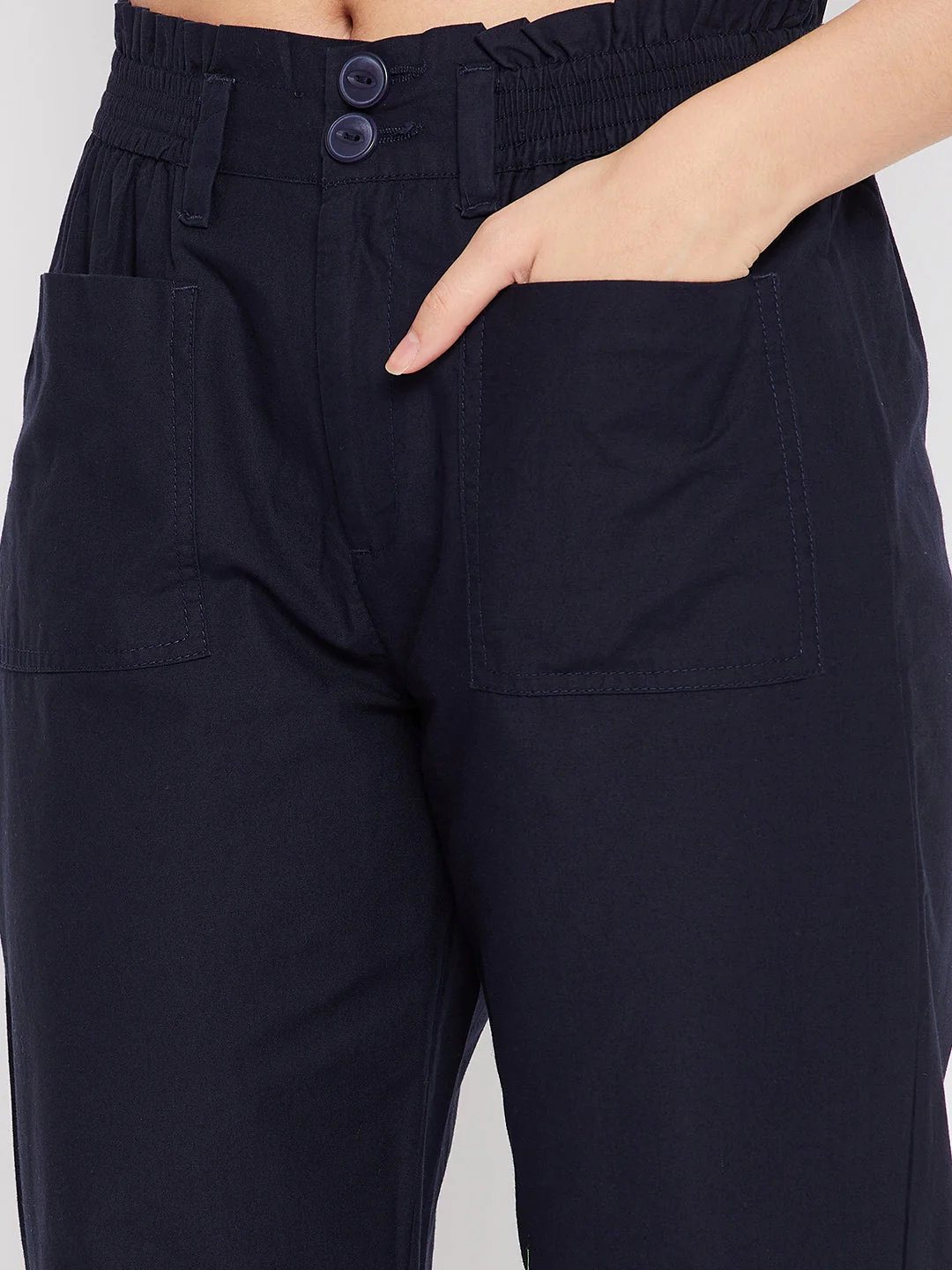 Madame Navy Cotton Ankle Length Trousers - Image 6