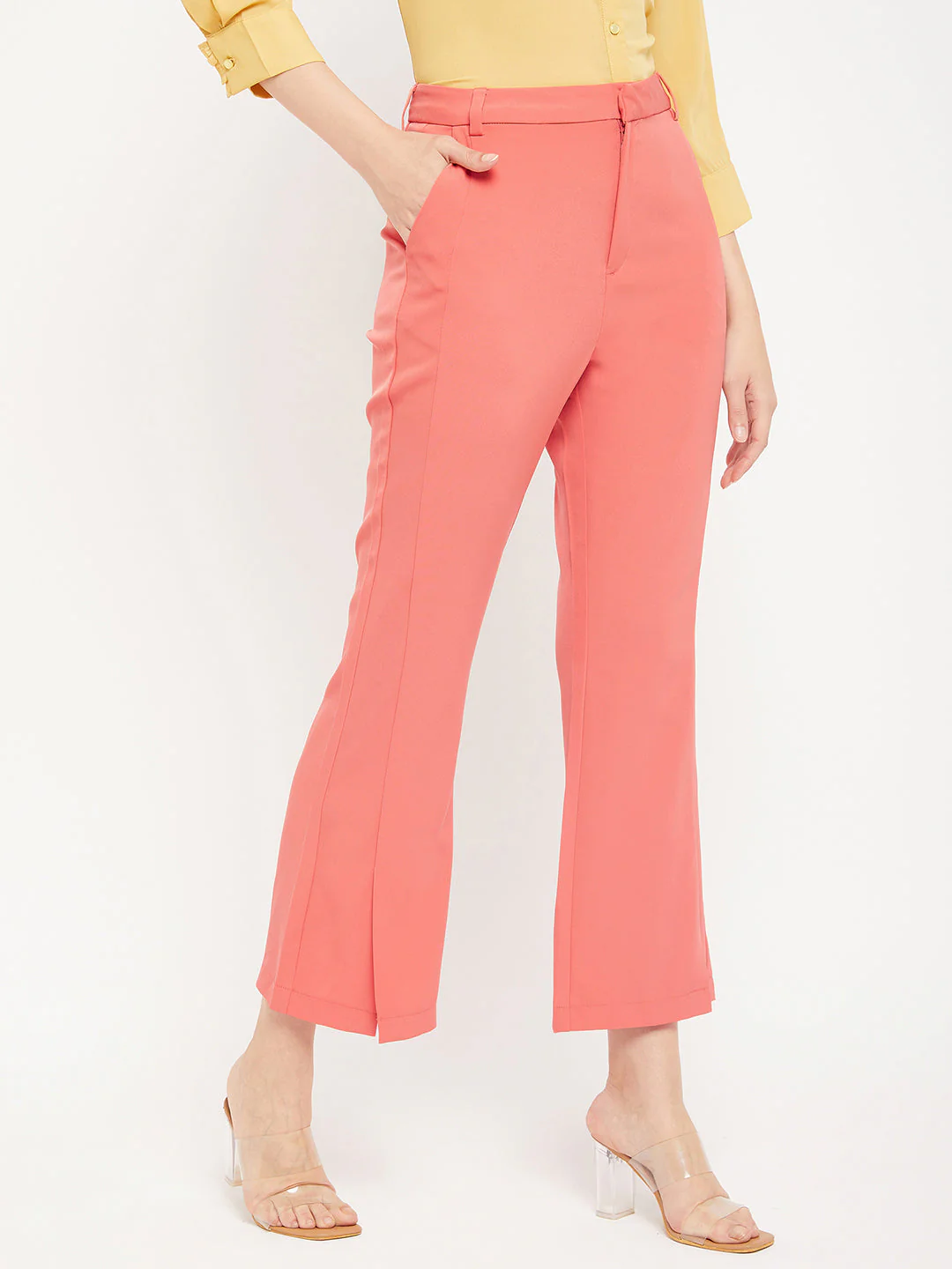 Madame Solid Coral Bootcut Trousers - Image 4