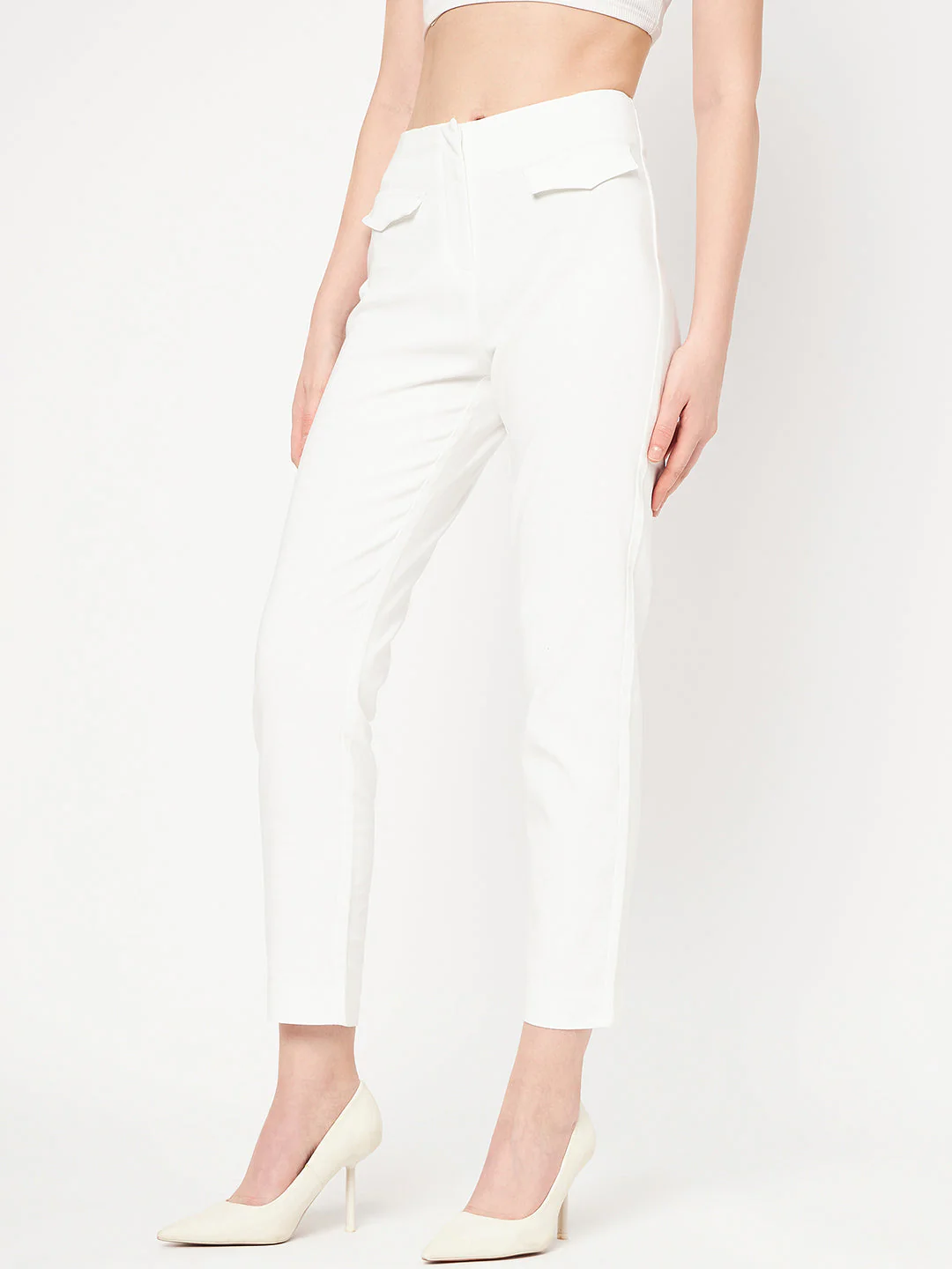 Madame White Solid Trouser - Image 3