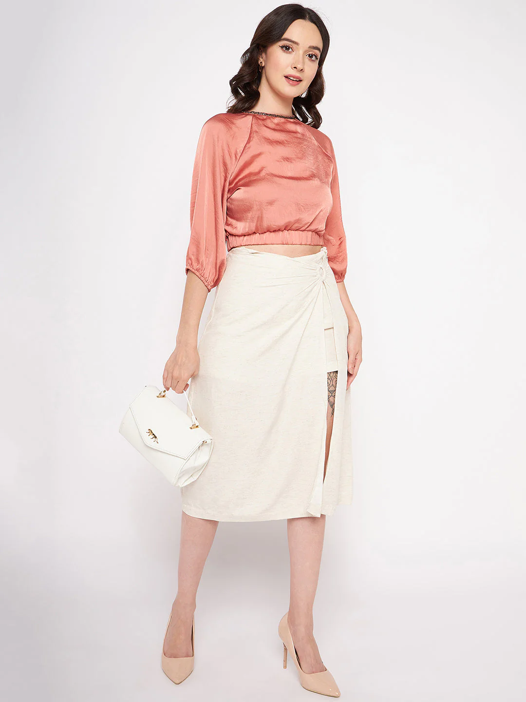 Madame Beige Wrap Cotton Skirt - Image 2