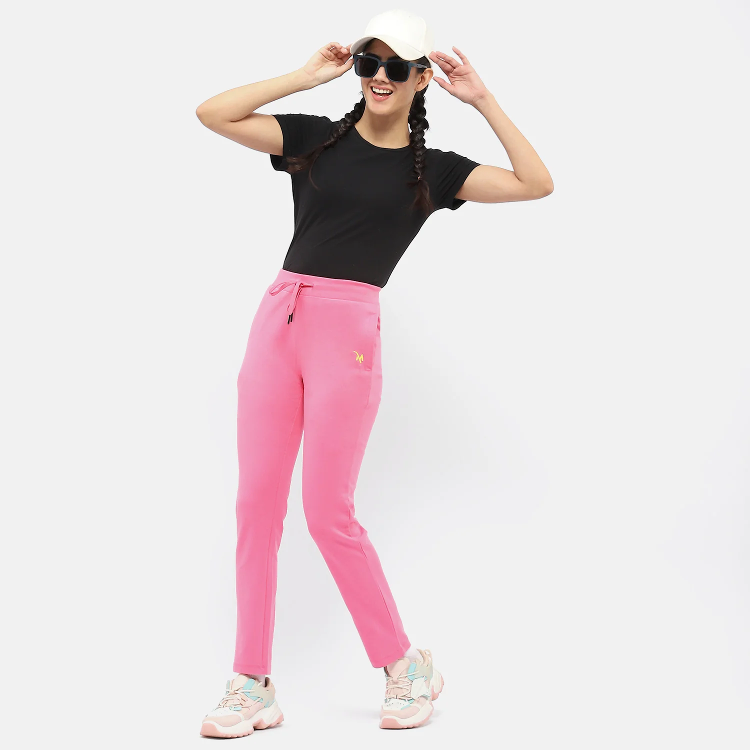 Madame Solid Hot Pink Track Pants - Image 2