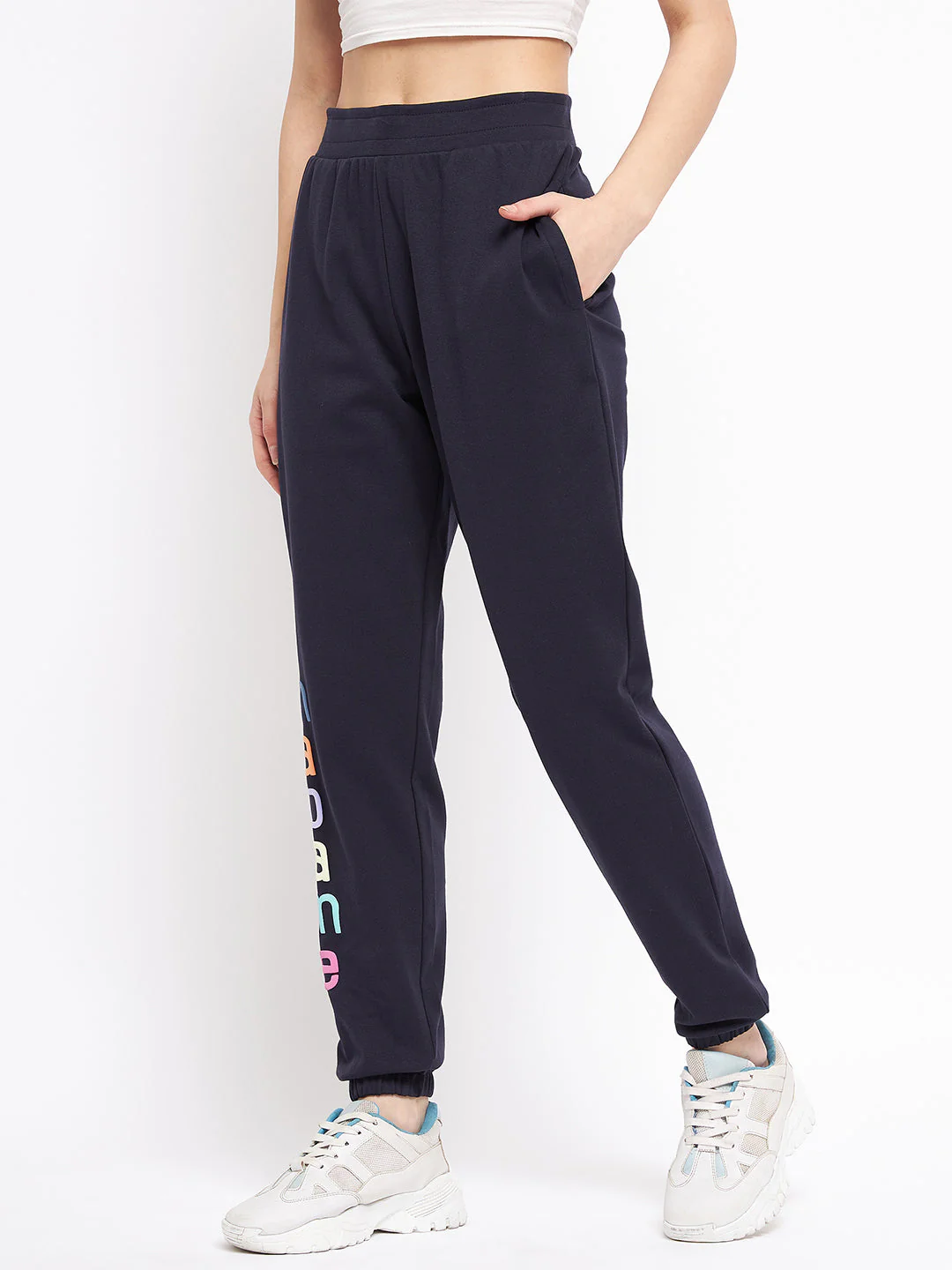 Madame Elastic Hem Navy Track Bottom - Image 4
