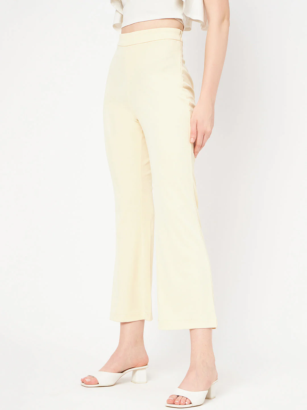 Madame High Rise Off-White Flared Trouser - Image 3