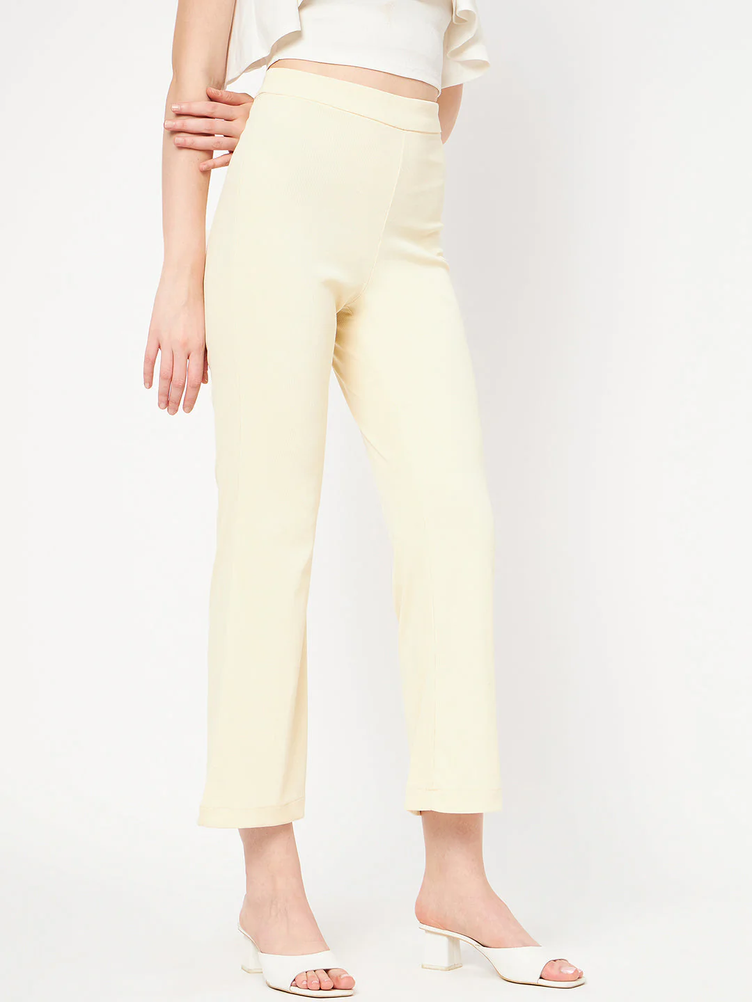 Madame High Rise Off-White Flared Trouser - Image 4