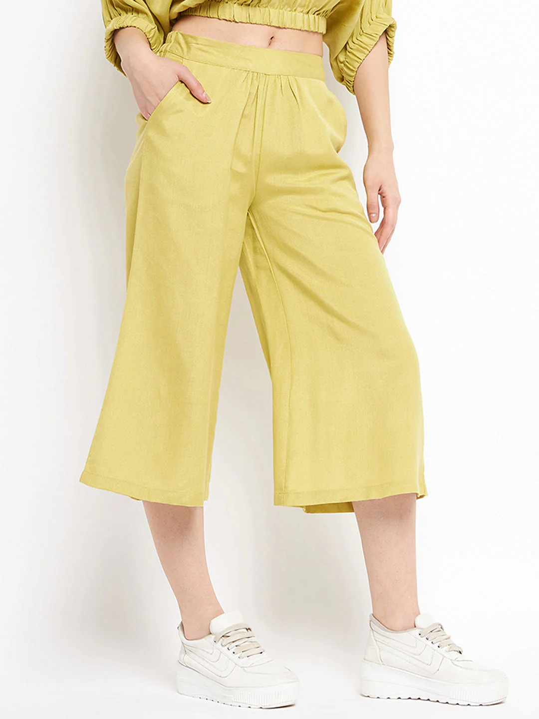 Madame Wide Leg Cropped Green Palazzos - Image 4