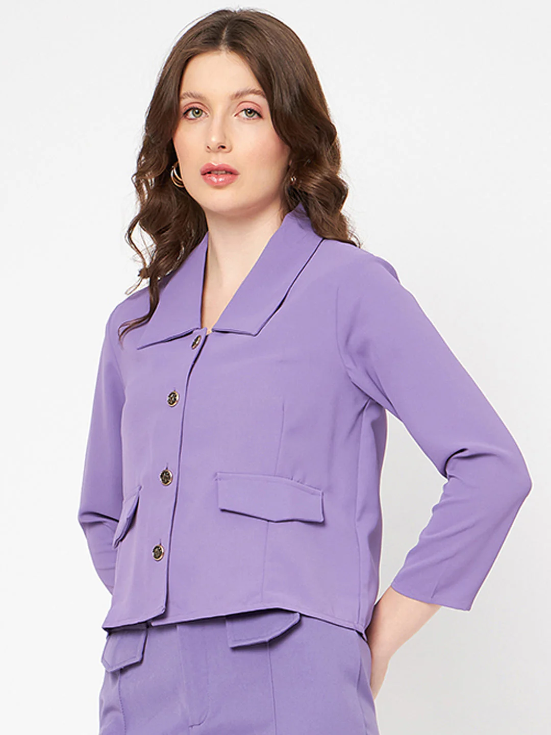 Madame Flat Collar Solid Lilac Blazer - Image 3
