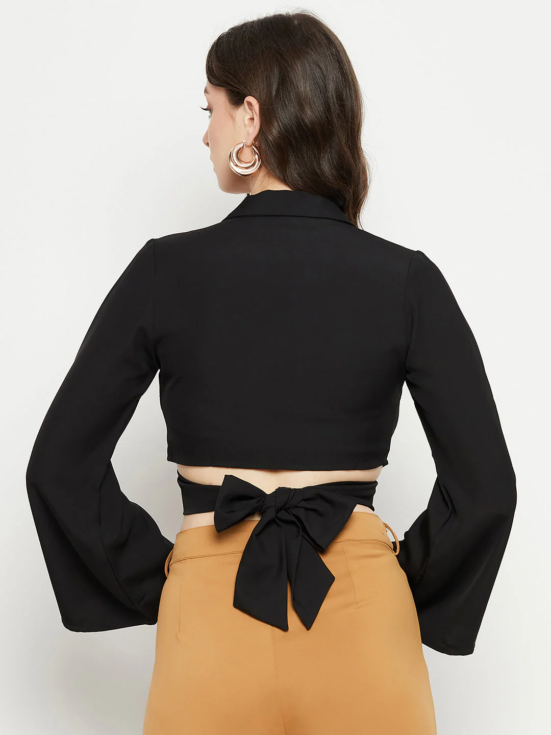 Madame Black Flare Sleeve Tie-Back Top - Image 3