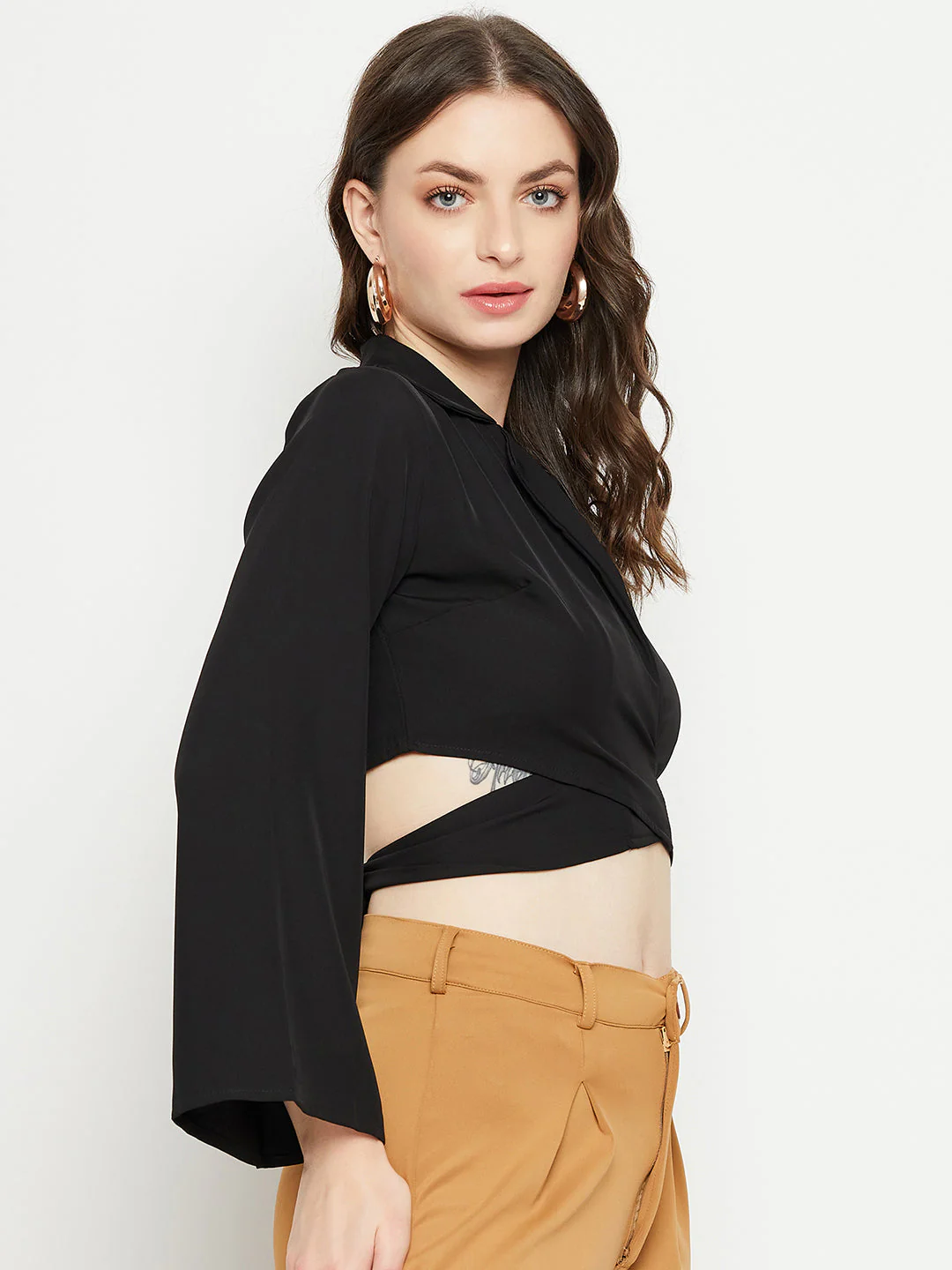 Madame Black Flare Sleeve Tie-Back Top - Image 4