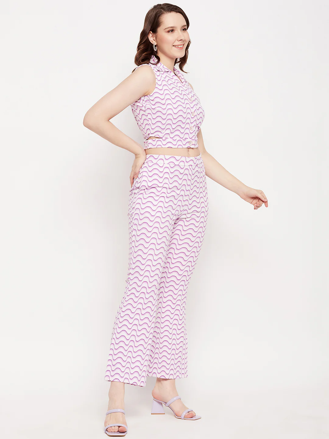 Madame Marble Print Top and Flared Bottoms Mauve Co Ord Set - Image 4