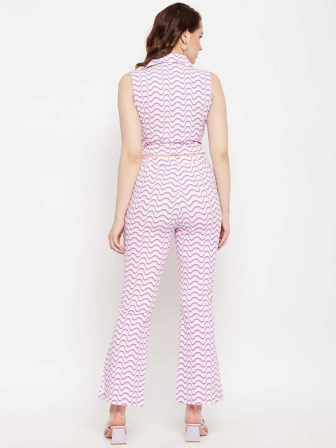 Madame Marble Print Top and Flared Bottoms Mauve Co Ord Set - Image 6