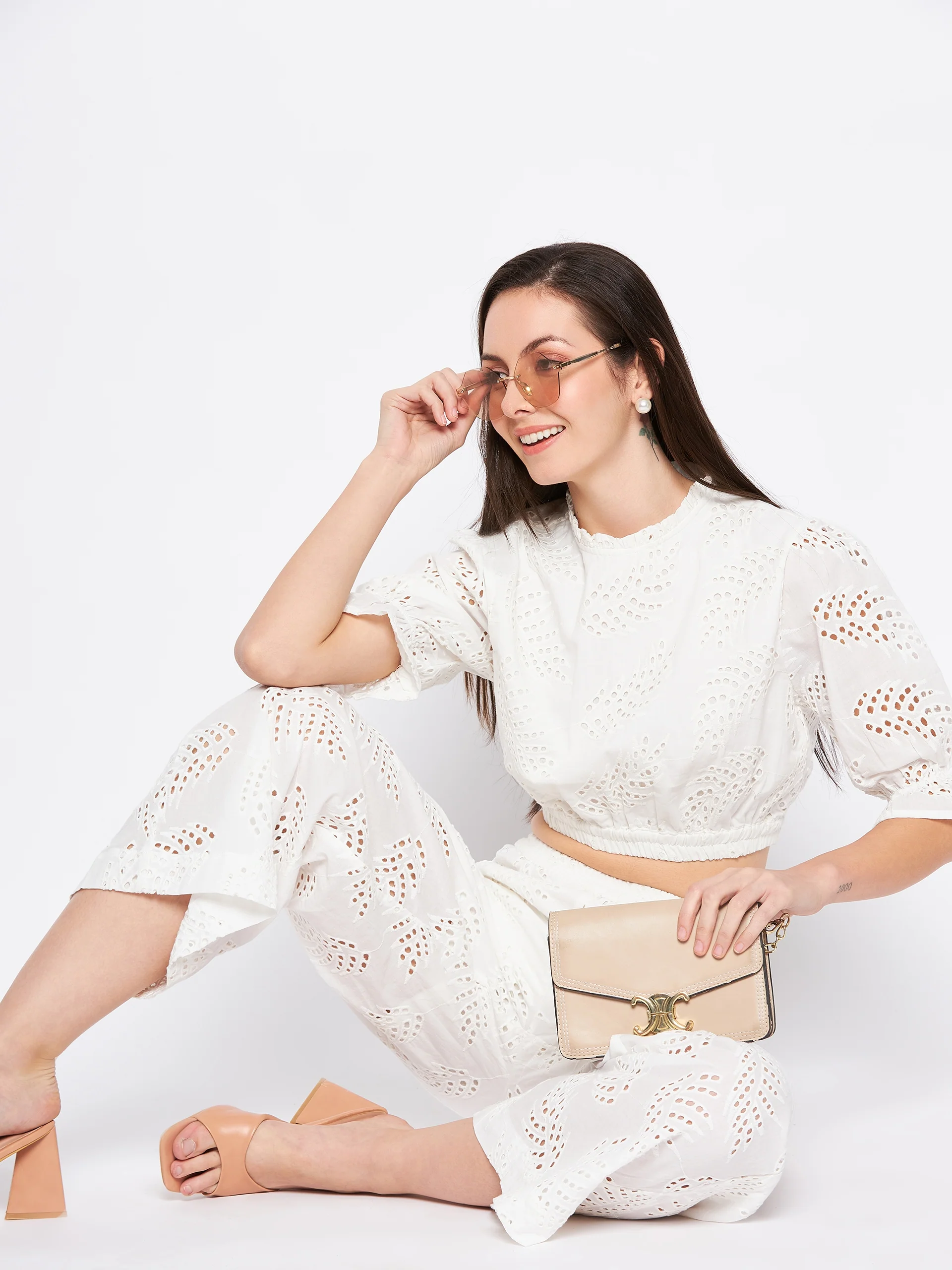 Madame White Self Design Co-Ord Set - Image 2