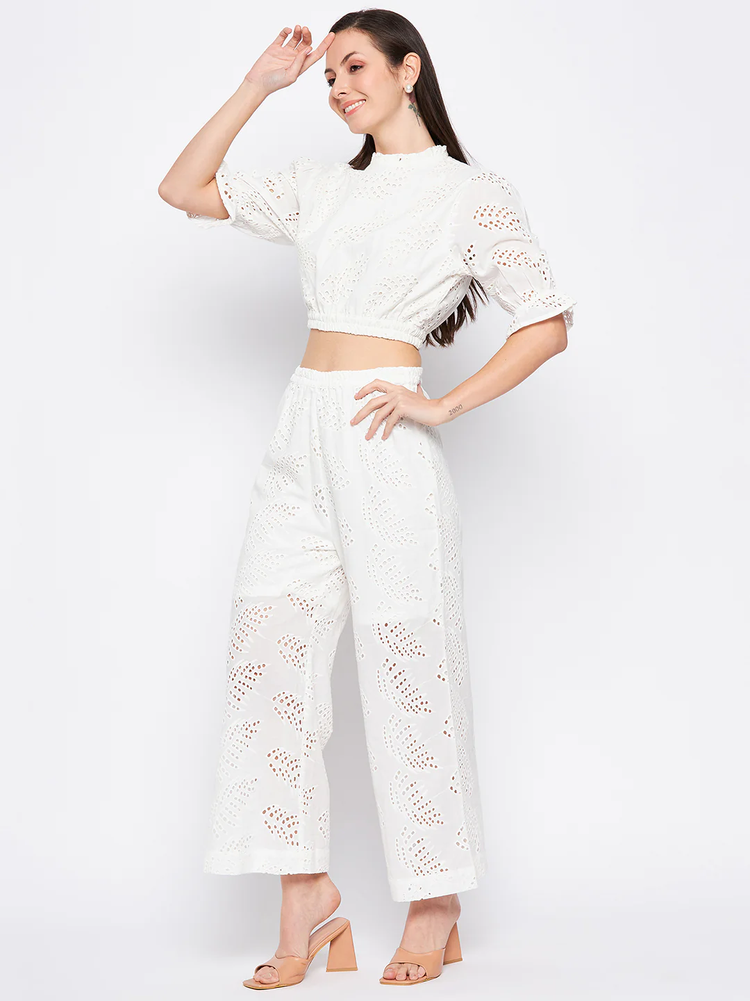 Madame White Self Design Co-Ord Set - Image 5