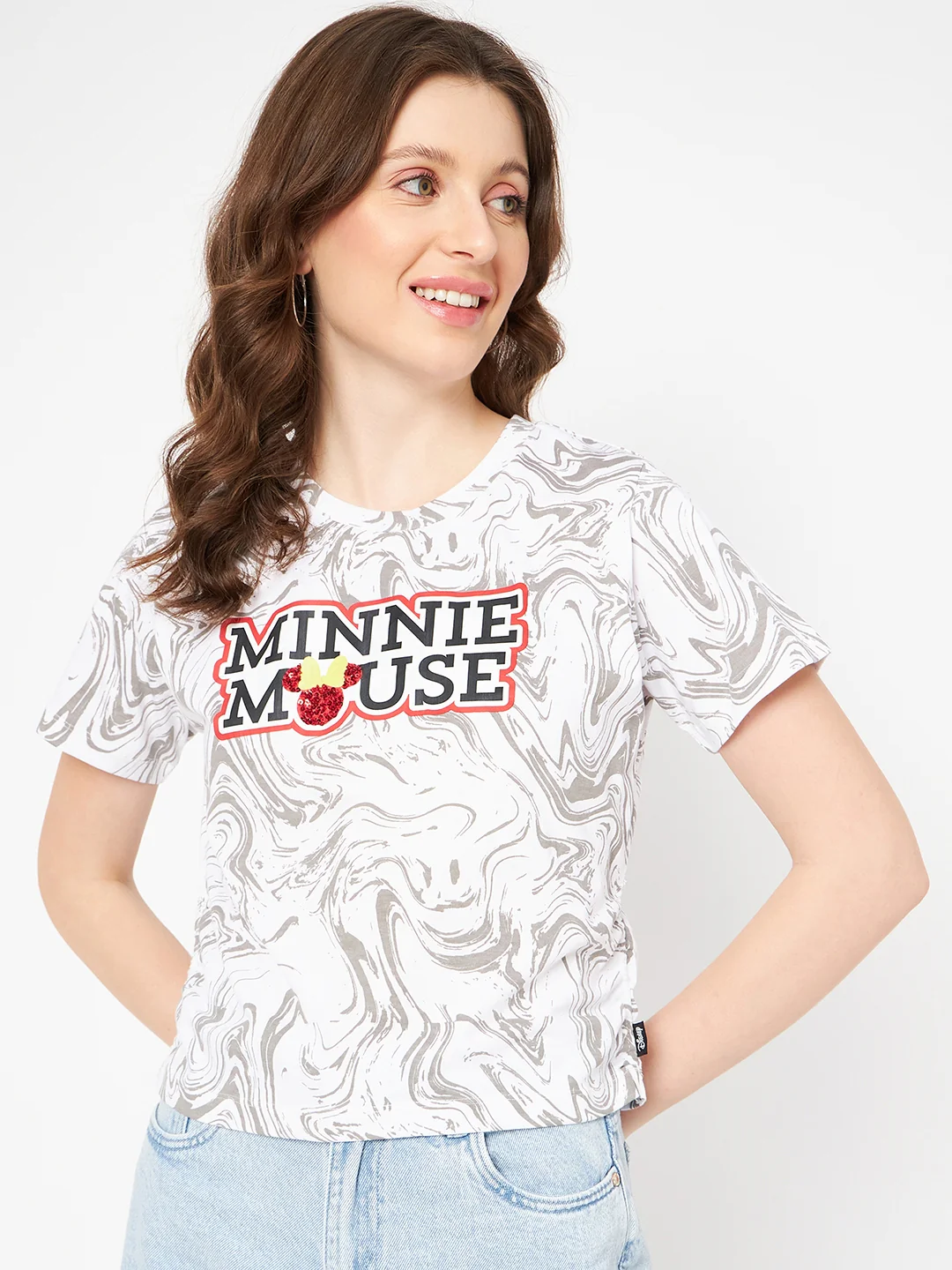 Madame Front and Back Disney Printed Cotton White T-Shirt - Image 3