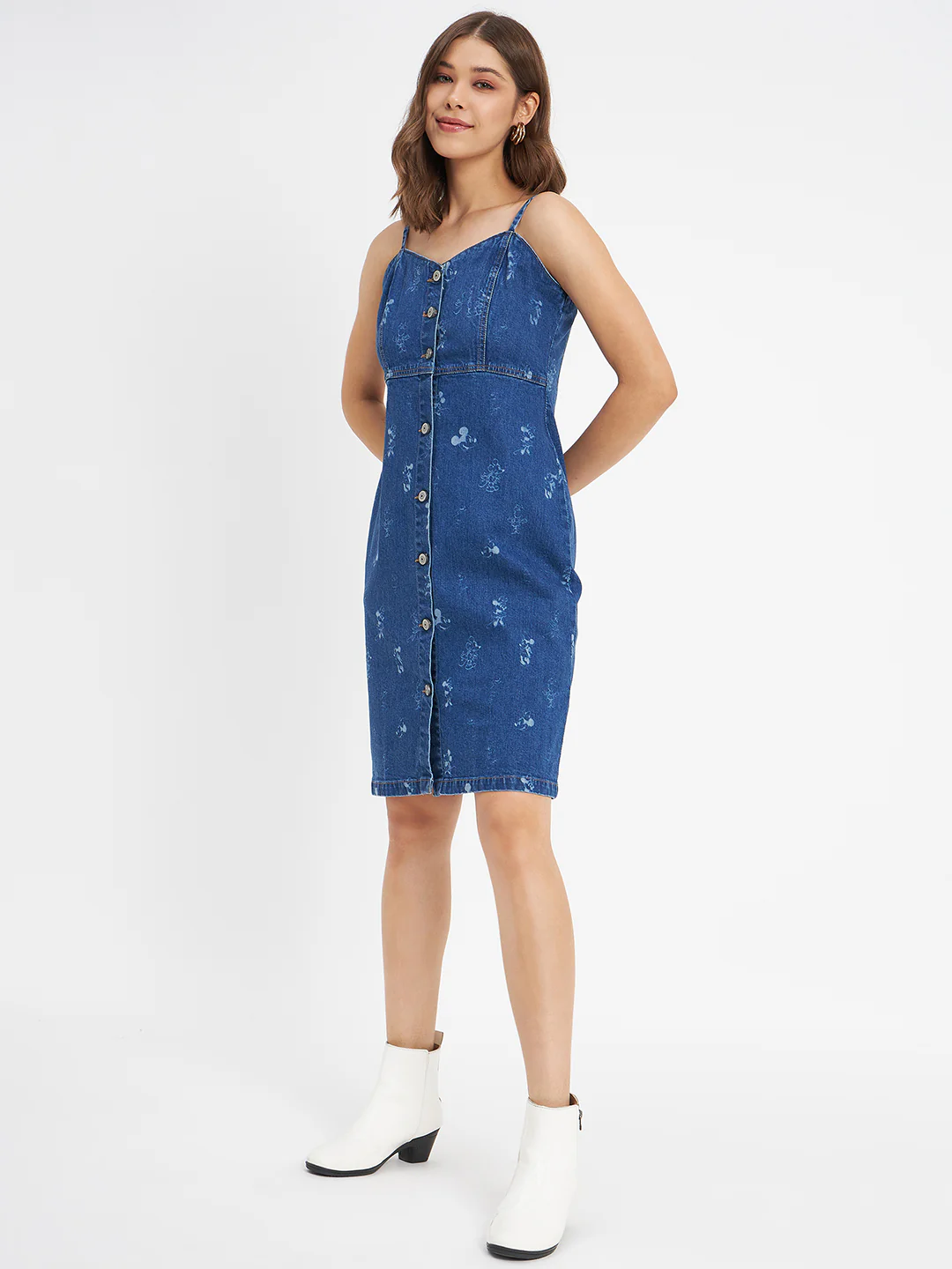 Madame Cartoon Printed Blue Cotton Midi Dress - Image 3