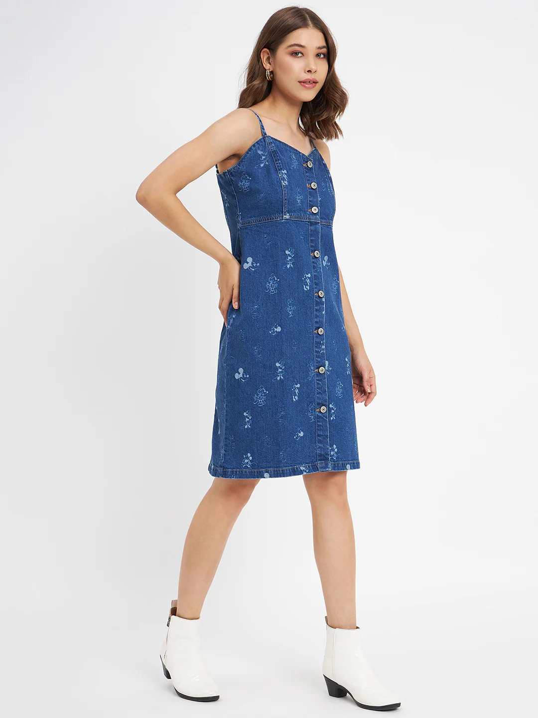 Madame Cartoon Printed Blue Cotton Midi Dress - Image 4